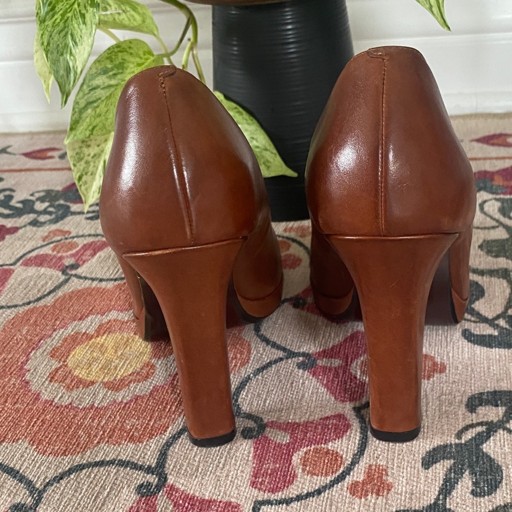 Cole Haan Women's Cognac Brown Leather Round-Toe Heels - Picture 9 of 12